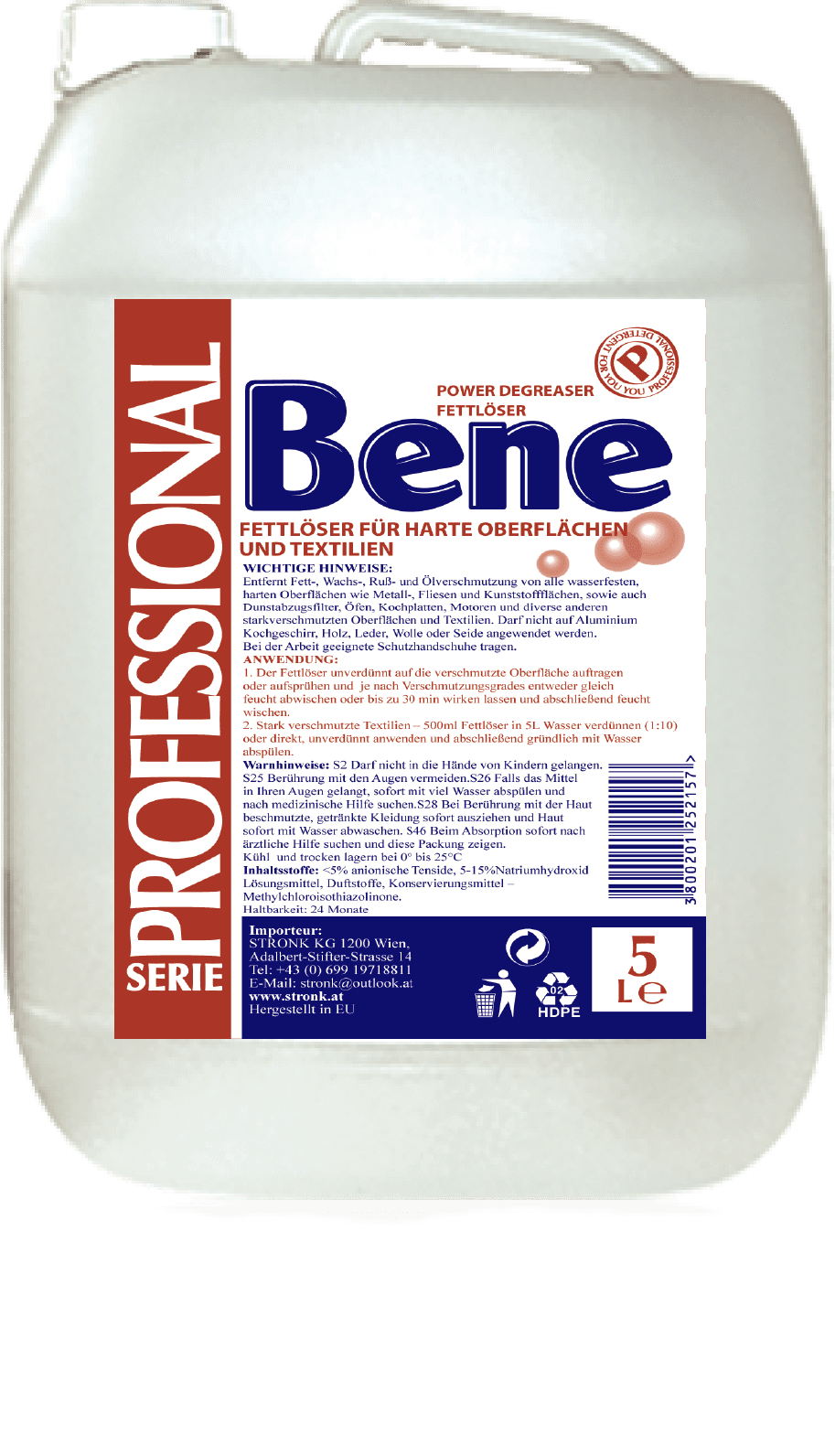 BENE-PROFESSIONAL_Fettloeser_5L_BILD.png BENE Professional Fettlöser Paletten 5L Kanister – Bild 1